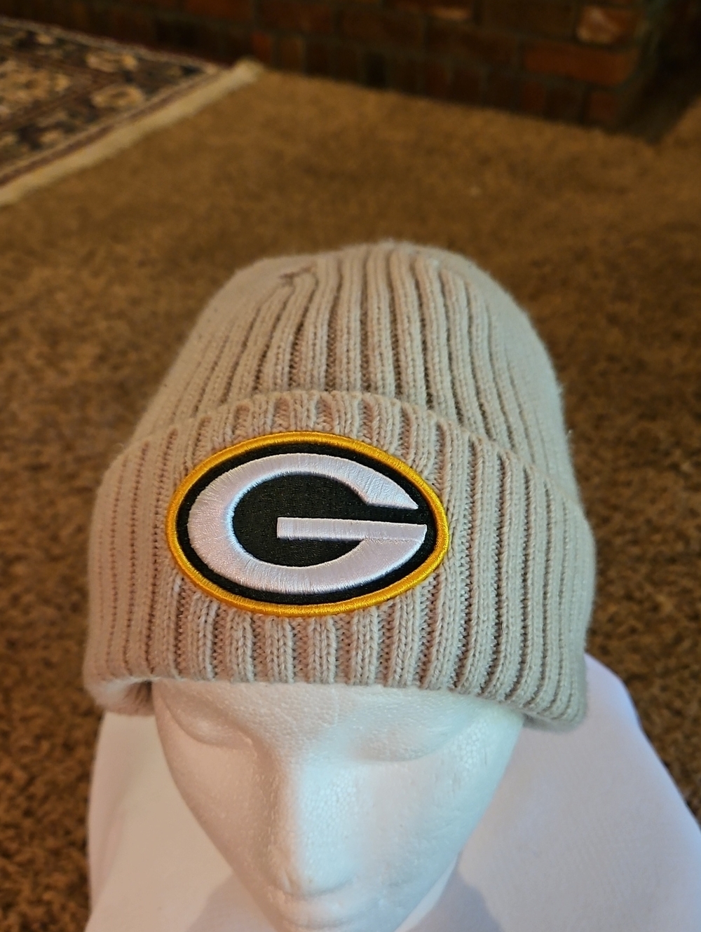 NFL Green Bay Packers Beige Ribbed Knit Beanie with Green, White & Gold G Patch